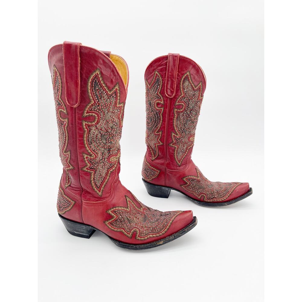 Old Gringo Women's 9 Diego Red Swarovski Crystal Inlay Western Cowgirl Boots